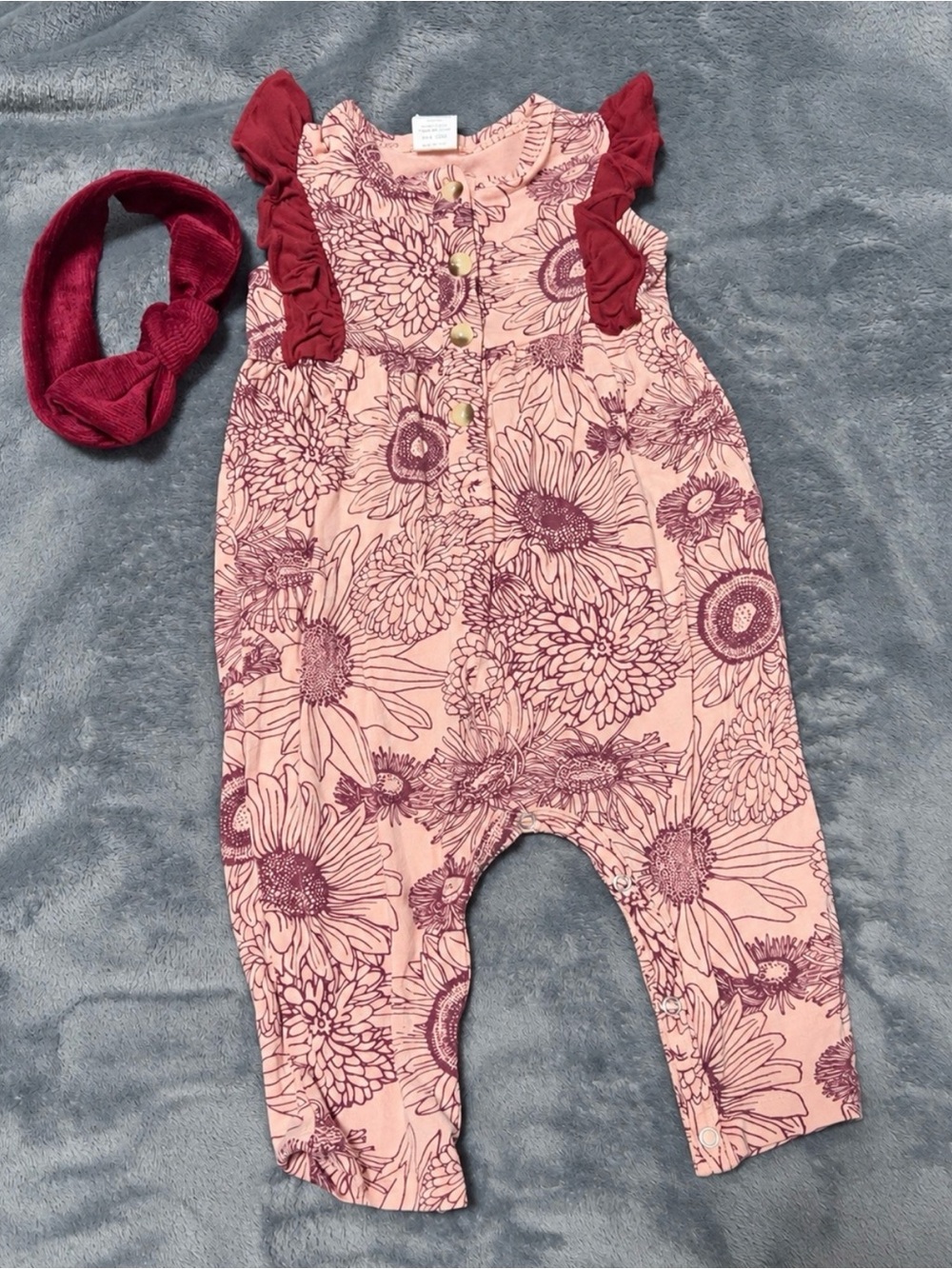 Kate Quinn Floral Romper & Matching Headband Set Size 3-6M